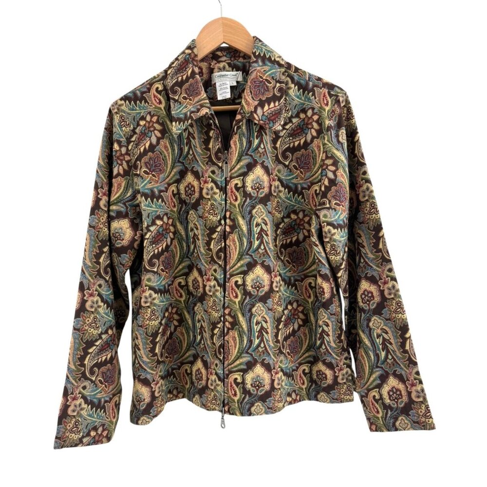 Coldwater Creek Vintage Tapestry Zip‎ Jacket Paisley Size L Jacquard Blazer Coat